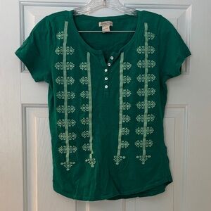 Lucky Brand Teal Embroidered Short Sleeve Top